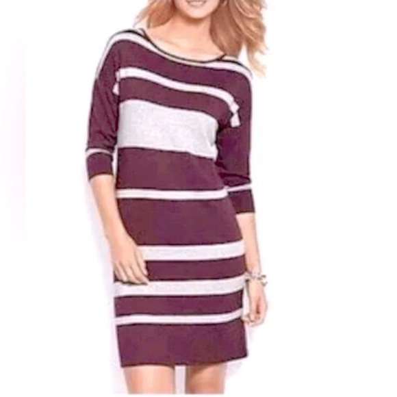 Tommy Bahama 1/2 Sleeve Wool Blend Hobart Dress in in Gray Heather & Rum Berry - Picture 1 of 6